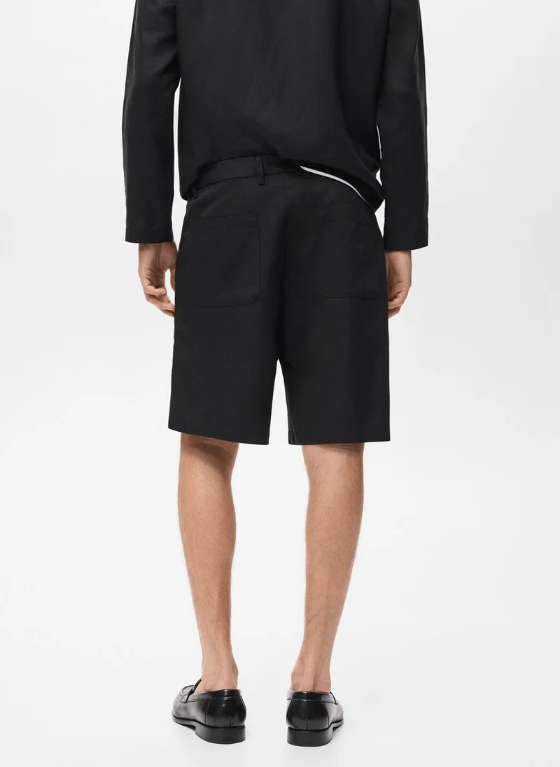 مانجو Linen-Blend Shorts With An Elastic Waistband