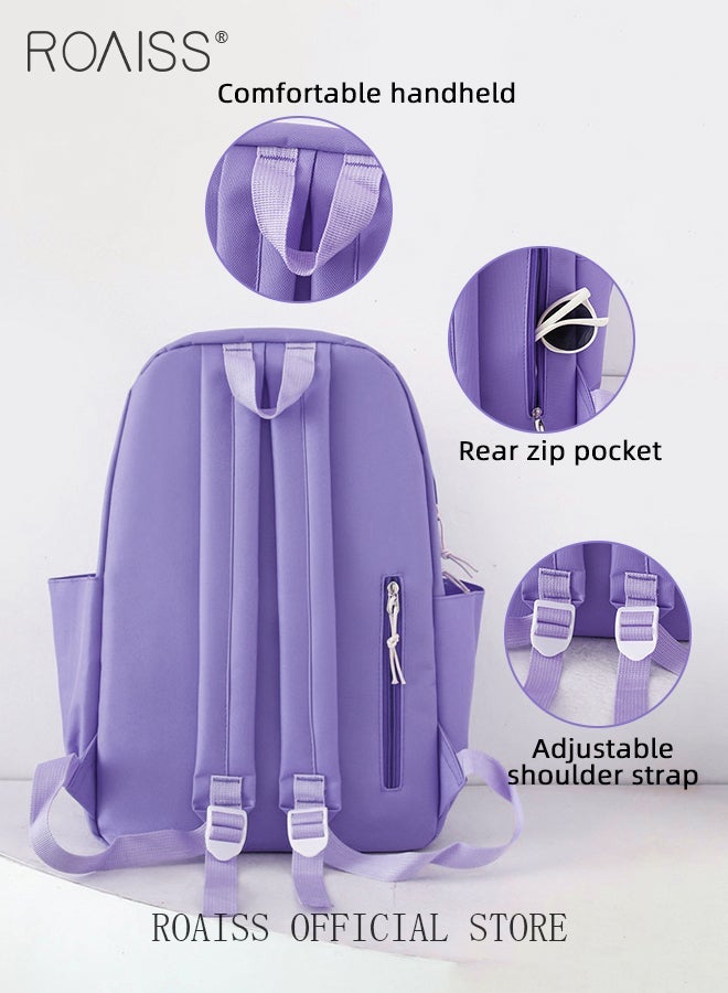 رويس مجموعة حقيبة ظهر كاجوال مكونة من 4 قطع للطلاب، بما في ذلك حقيبة الظهر وحقيبة القلم وحقيبة العملات المعدنية البسيطة واللطيفة ذات السعة الكبيرة والعملية من القماش على الظهر للأطفال مع طباعة رائعة - Image 2