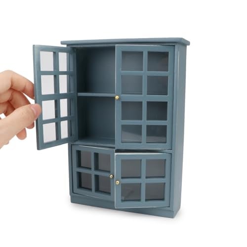 Cutemini Dollhouse Furniture 112 Miniature Display Shelf Bookshelf Storage Cabinet for Living Room Kitchen Room Blue - Image 1