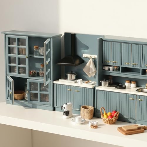 Cutemini Dollhouse Furniture 112 Miniature Display Shelf Bookshelf Storage Cabinet for Living Room Kitchen Room Blue - Image 5