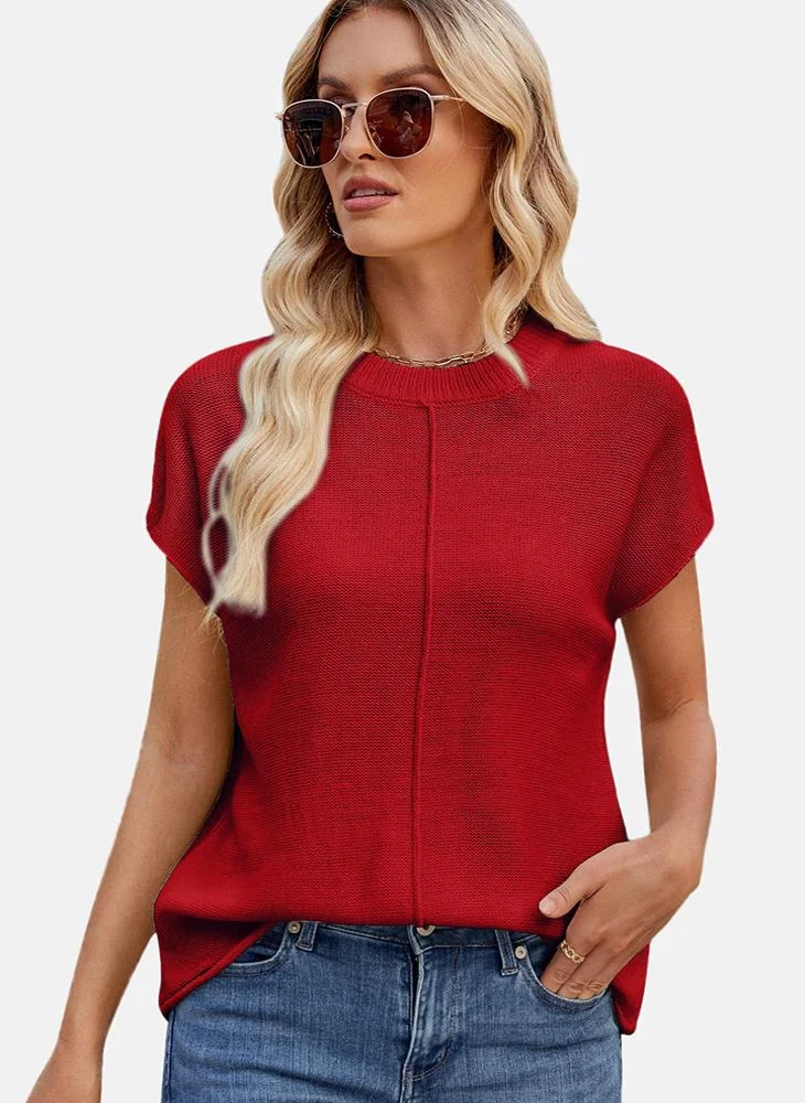 يونيكي Red Round Neck Plain Top