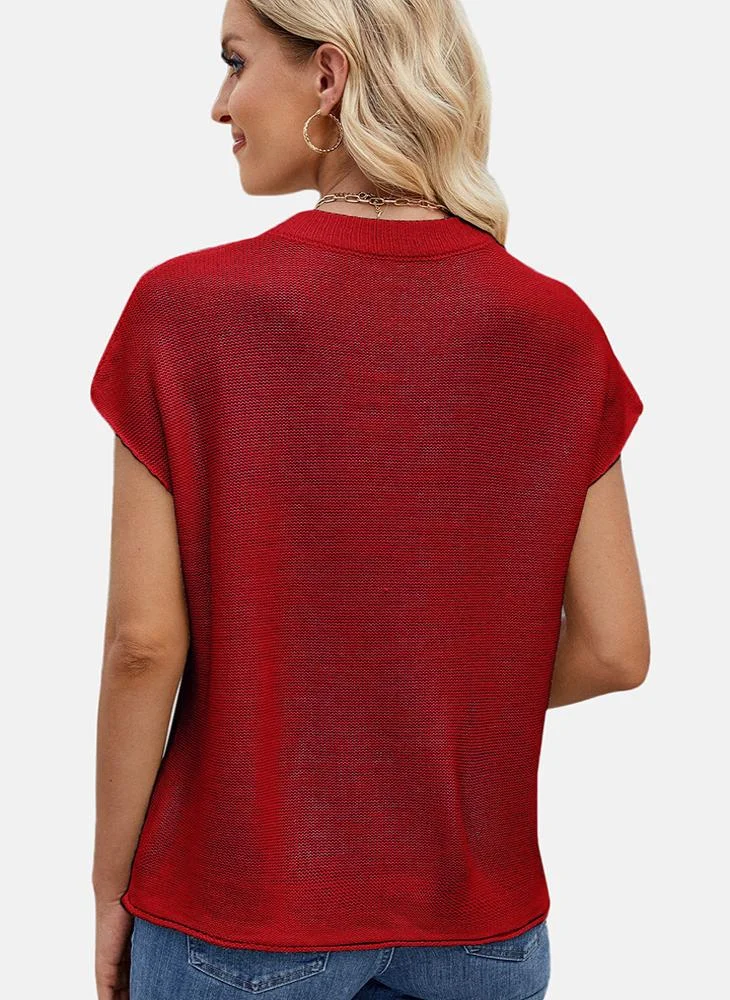 YUNIQEE Red Round Neck Plain Top