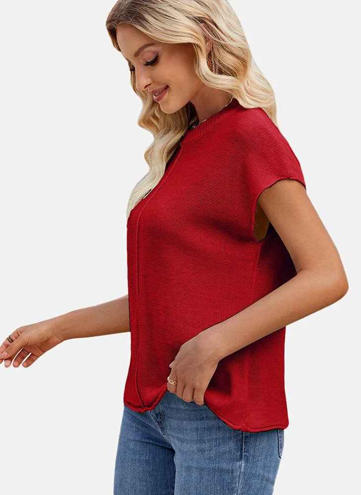 YUNIQEE Red Round Neck Plain Top