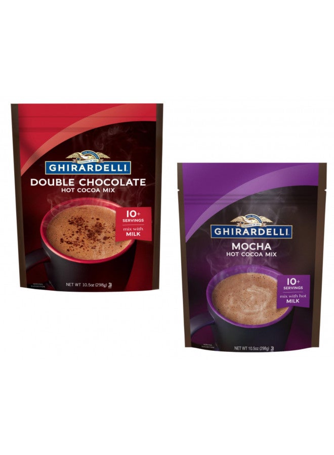 GHIRARDELLI Ghirardelli Hot Chocolate Variety Pack - Cocoa Mix Bags - Over 20 Servings Total - Pack of 2 - One Bag of Mocha Hot Cocoa Mix and One Bag of Double Chocolate Hot Cocoa Mix  - Image 1