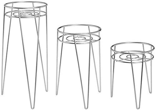 INDIAN DECOR 31144 Midcentury Modern Flower Pot Stand, Metal Succulent and Plant Pot Holder - Minimalist Outdoor & Indoor Plant Holder - Hairpin Legs - Sturdy - Silver (Pack of 3) - Image 5