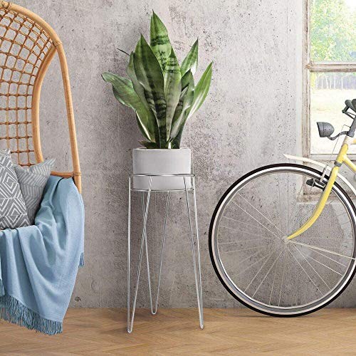 INDIAN DECOR 31144 Midcentury Modern Flower Pot Stand, Metal Succulent and Plant Pot Holder - Minimalist Outdoor & Indoor Plant Holder - Hairpin Legs - Sturdy - Silver (Pack of 3) - Image 3
