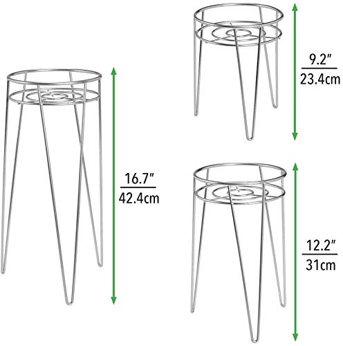 INDIAN DECOR 31144 Midcentury Modern Flower Pot Stand, Metal Succulent and Plant Pot Holder - Minimalist Outdoor & Indoor Plant Holder - Hairpin Legs - Sturdy - Silver (Pack of 3) - Image 4