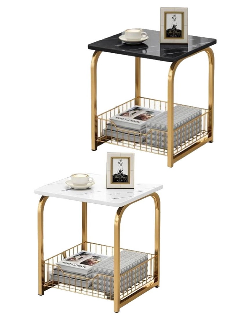 AGD 2 Piece Coffee Table Set with Bottom Shelf, Modern Marble Design Coffee Tables for Living Room Office Room (White&Black) - Image 1