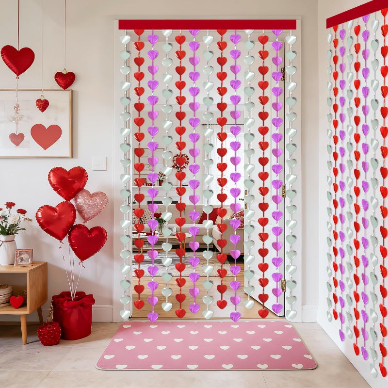 KaTiSeMo Valentines Decorations, 2 Pack Heart Foil Fringe Curtains 3.3x6.6ft, Red Purple Silver Tinsel Streamer Backdrop, Valentines Photo Backdrop for Party, Galentines, Birthday, Engagement - Image 5