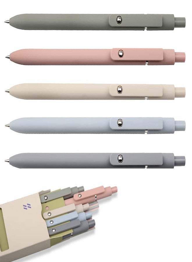 DIBALIYI Quick Dry Ink Pens, Gel Pens Fine Point Smooth Writing, Retractable 0.5 mm Black Ink Pens, Rollerball Pens for Note Taking School Office Supplies, Cute Pens for Women Gifts (5Pcs Morandi) - Image 1