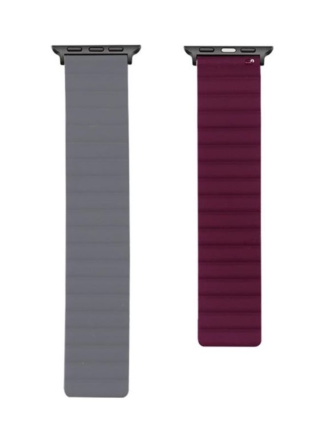 NIBEMINENT Replacement Strap For Apple Watch Series 7 45mm/6 & SE 5 4 44mm/3 2 1 42mm Grey/Wine Red  - Image 1