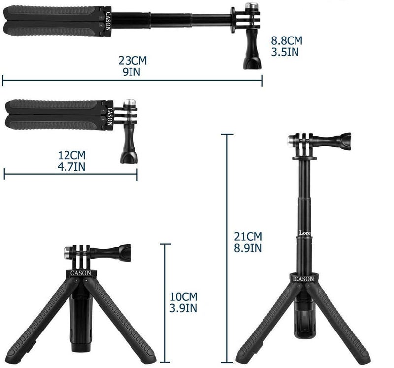 Cason -Tripod Monopod with Mini Selfie Stick & Tripod Kit for Action Camera Cason CN10,CS6, gopro Accessories, Gopro Hero 10/9/8/7/6/5, DJI Osmo Action,SJCAM and All Action Cameras (Black) - Image 4