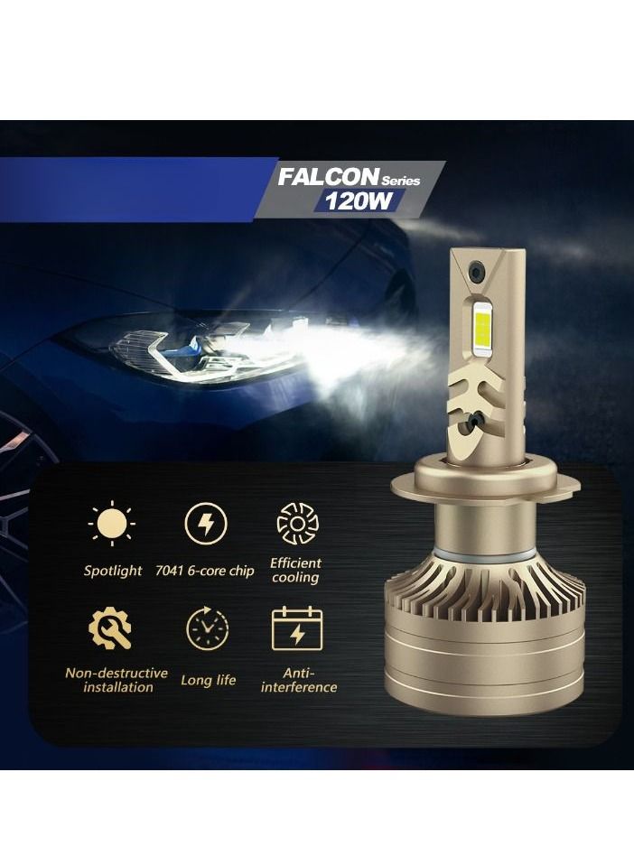DXB-C Falcon H3 LED Car Headlight Bulbs, 120W 12000LM 300% Extremely Bright Light, 6500K Cool White LED Bulb for Low Beam and High Beam Headlights, Plug and Play, IP68 - Pack of 2 - Image 4