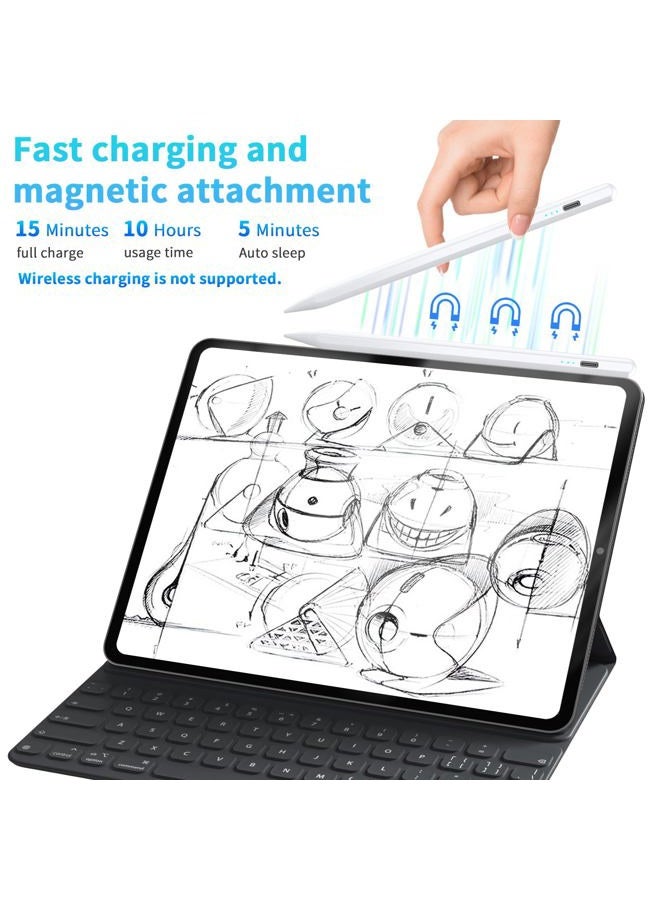 HZD Stylus Pen for iPad with Palm Rejection, Apple Pencil for (2018-2023) iPad Pro 11/12.9, iPad 10th/9th/8th/7th/6th Gen, iPad Air 5th/4th/3rd Gen,iPad Mini 6/5 with 4ps Nibs (White) - Image 2