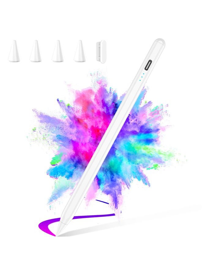 HZD Stylus Pen for iPad with Palm Rejection, Apple Pencil for (2018-2023) iPad Pro 11/12.9, iPad 10th/9th/8th/7th/6th Gen, iPad Air 5th/4th/3rd Gen,iPad Mini 6/5 with 4ps Nibs (White) - Image 1