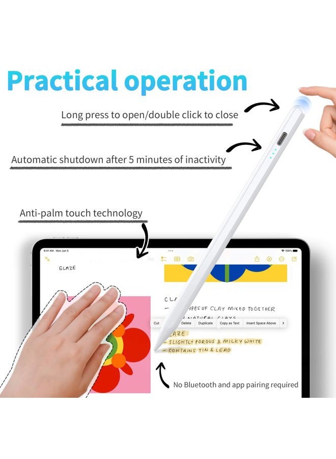 HZD Stylus Pen for iPad with Palm Rejection, Apple Pencil for (2018-2023) iPad Pro 11/12.9, iPad 10th/9th/8th/7th/6th Gen, iPad Air 5th/4th/3rd Gen,iPad Mini 6/5 with 4ps Nibs (White) - Image 4