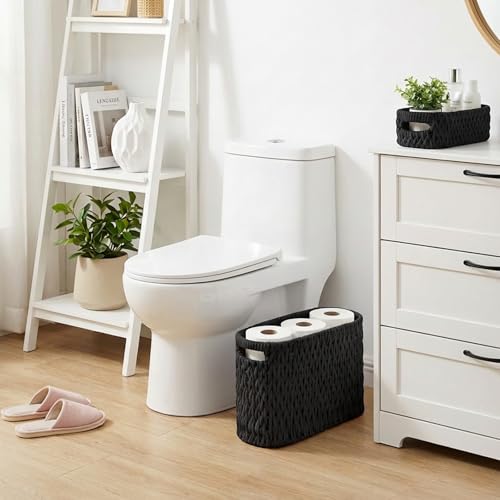Jukercici Boho Toilet Paper Storage Baskets, Cotton Rope Woven Bathroom Basket Set of 2, Standing Toilet Paper Holder for 6 Mega Rolls,Storage Bins for Toilet Tank Top, Bathroom Organizer Decor (Black 2 Pack) - Image 5