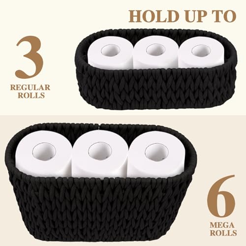 Jukercici Boho Toilet Paper Storage Baskets, Cotton Rope Woven Bathroom Basket Set of 2, Standing Toilet Paper Holder for 6 Mega Rolls,Storage Bins for Toilet Tank Top, Bathroom Organizer Decor (Black 2 Pack) - Image 4