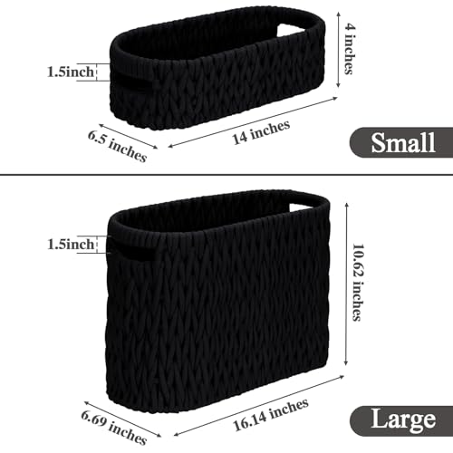Jukercici Boho Toilet Paper Storage Baskets, Cotton Rope Woven Bathroom Basket Set of 2, Standing Toilet Paper Holder for 6 Mega Rolls,Storage Bins for Toilet Tank Top, Bathroom Organizer Decor (Black 2 Pack) - Image 3