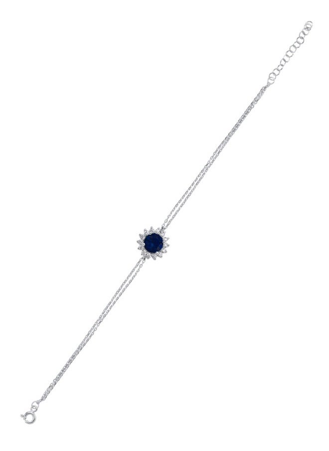 EMNON - 925 Sterling Silver Jewelry Rhodium Plated & Halo Solitaire CZ Navy Blue Bracelet 100% Precious Metal Gift for Women- Emnon3BRE - Image 1