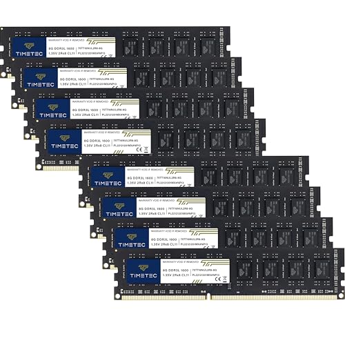 Timetec تيمتيك 64GB كيت (8x8GB) DDR3L / DDR3 1600MHz (DDR3L-1600) PC3L-12800 / PC3-12800 غير ECC غير مخبأ 1.35V/1.5V CL11 2Rx8 ثنائي الرتبة 240 دبوس UDIMM لذاكرة الكمبيوتر المكتبي (SDRAM) وحدة ترقية - Image 1