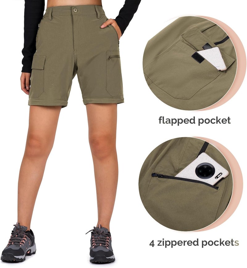 Cycorld Women's Convertible Quick-Dry Stretch Lightweight Zip-Off Hiking Pants with 5 Deep Pockets - Khaki, Small - Image 5