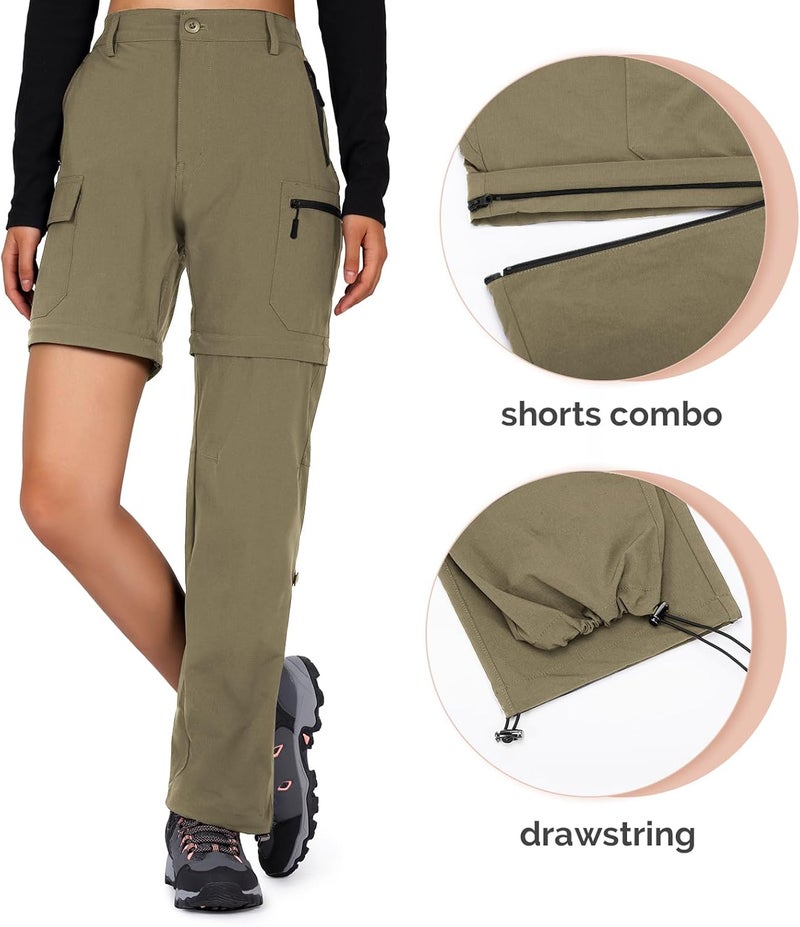 Cycorld Women's Convertible Quick-Dry Stretch Lightweight Zip-Off Hiking Pants with 5 Deep Pockets - Khaki, Small - Image 3