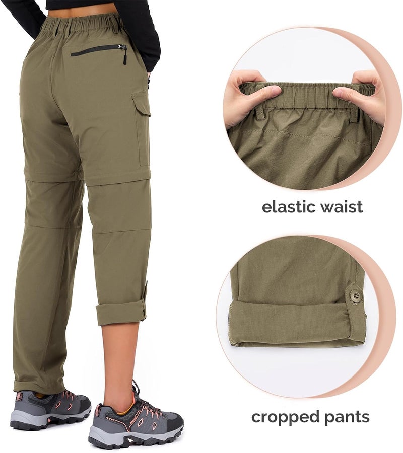 Cycorld Women's Convertible Quick-Dry Stretch Lightweight Zip-Off Hiking Pants with 5 Deep Pockets - Khaki, Small - Image 4