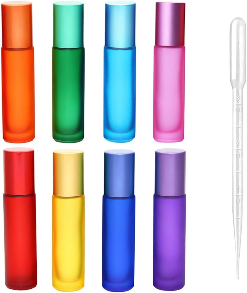 SHERCHPRY 10ml Essential Oil Roller Bottles 8pcs Small Glass Perfume Bottles with Dropper for Travel Aromatherapy Random Style Random Color - Image 1