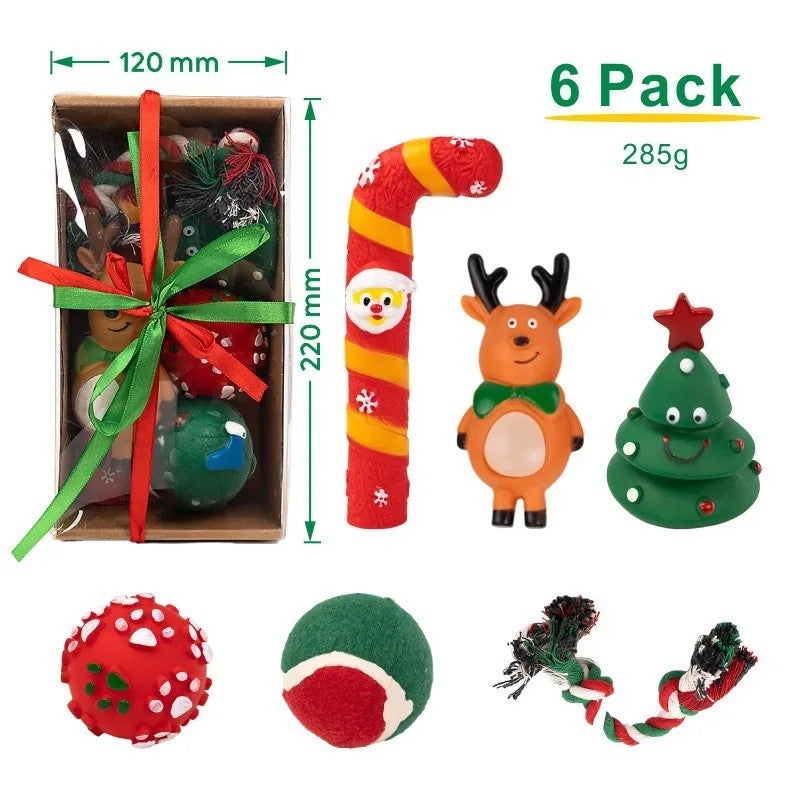 Y&D Juicepet  Multi-Pack Christmas Dog Chew Toy Pet Accessories Durable Vinyl TPR Rope; Dog Gift Set for the Holiday Season - Image 1