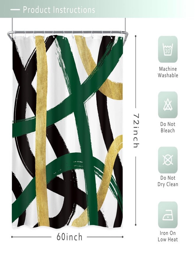 Riyidecor Emerald Green Black Gold Shower Curtain 60Wx72H Inch Abstract Modern Minimalist Line Contemporary Geometric Simple Unique for Man Bathroom Decor Fabric Polyester Waterproof 12 Pack Hooks - Image 4