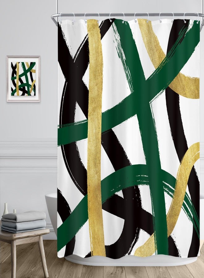 Riyidecor Emerald Green Black Gold Shower Curtain 60Wx72H Inch Abstract Modern Minimalist Line Contemporary Geometric Simple Unique for Man Bathroom Decor Fabric Polyester Waterproof 12 Pack Hooks - Image 3
