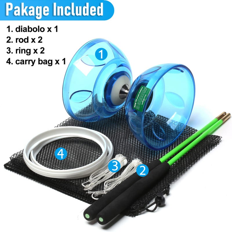 BODY RHYTHM BodyRhythm Five Bearings Chinese Diabolo Yoyo Set with Fiberglass Sticks Adjustable Strings for All Ages  Best for Fitness and Tricks Blue - Image 3