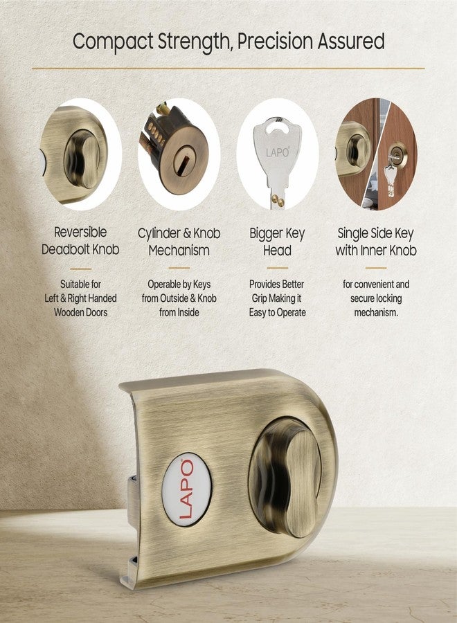 LAPO Jimmy Proof Deadbolt Lock with Side Key and Knob, Heavy Duty Security Lock for Single, Double, Sliding Doors, Reversible Lever Knob for Left and Right Opening Doors, Antique Finish - Image 4