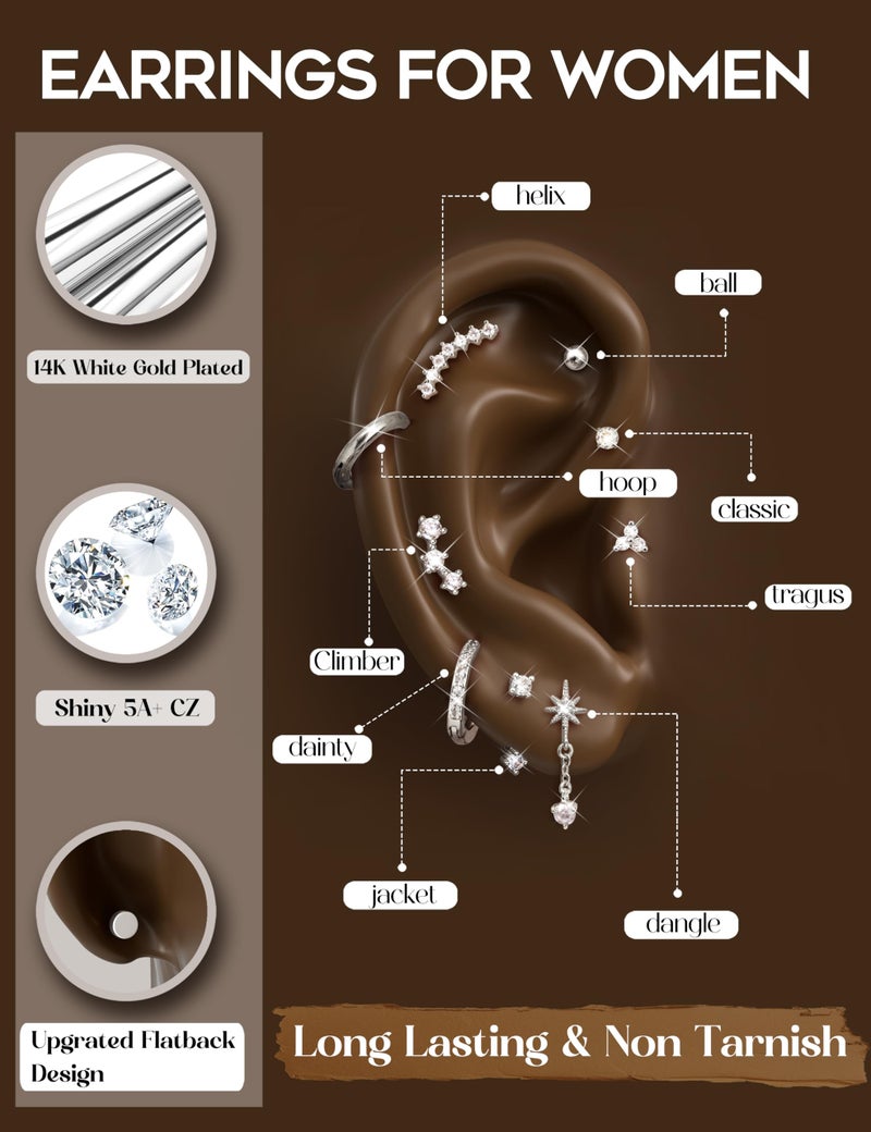 MILACOLATO 16G Cartilage Earrings for Women Silver Flat Back Earrings Hypoallergenic Surgical Stainless Steel Earrings for Women Trendy Small Stud Hoop Earrings Set Tragus Helix Daith Conch Piercing Jewelry Single PC S - Image 3