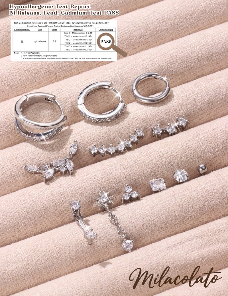 MILACOLATO 16G Cartilage Earrings for Women Silver Flat Back Earrings Hypoallergenic Surgical Stainless Steel Earrings for Women Trendy Small Stud Hoop Earrings Set Tragus Helix Daith Conch Piercing Jewelry Single PC S - Image 5