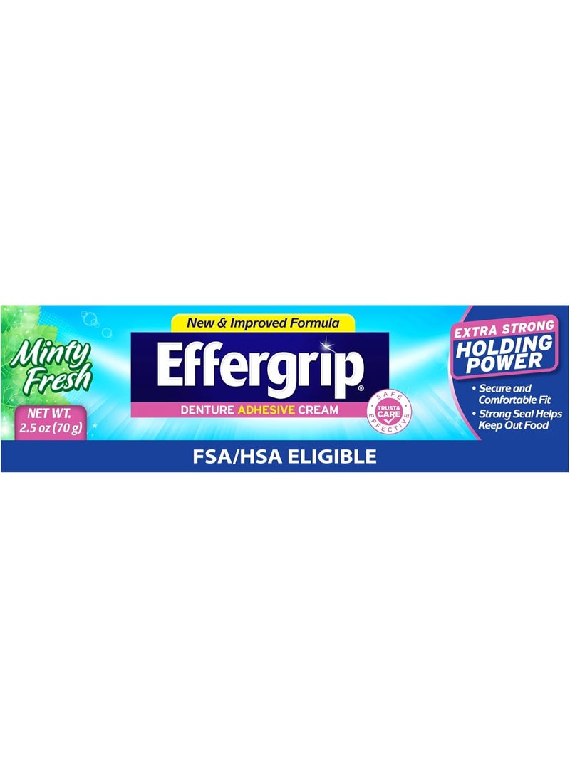 Effergrip Denture Adhesive Cream, Minty Fresh, 2.5 Oz, Zinc-Free Formula with Extra Strong Grip - Image 1