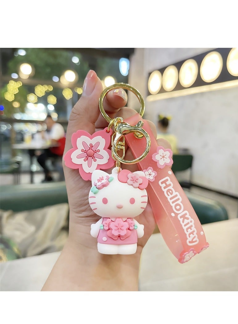Pink cherry blossom Sanrio doll cinnamon dog keychain pendant cute cartoon pendant car keychain - Image 3