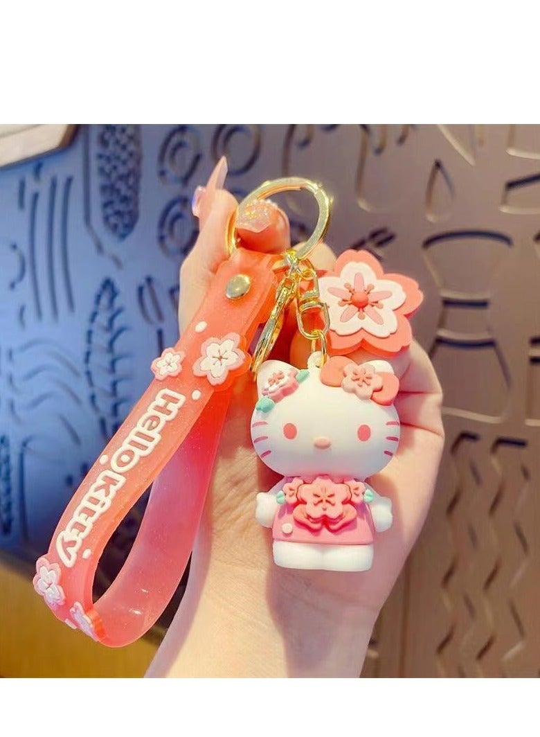 Pink cherry blossom Sanrio doll cinnamon dog keychain pendant cute cartoon pendant car keychain - Image 1