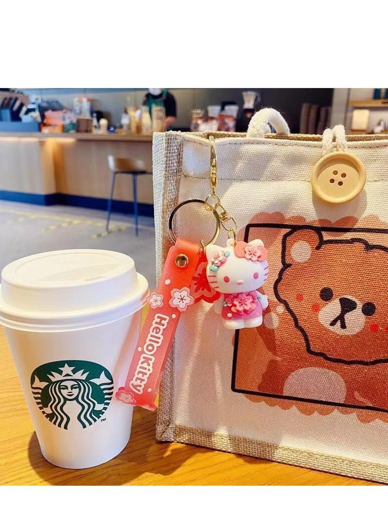 Pink cherry blossom Sanrio doll cinnamon dog keychain pendant cute cartoon pendant car keychain - Image 2