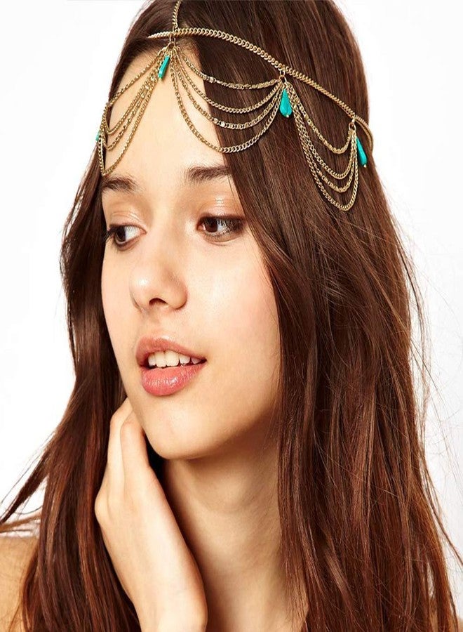 WLBON Gold Head Chain Pearl Sequins Rhinestone Headband Crystal Bohemian Hair Bands Halloween Hair Hoop Women Boho Hippie Hairband Party Decoration Cosplay Costume Handmade Headpiece Hair Jewelry 6 Pack - Image 4