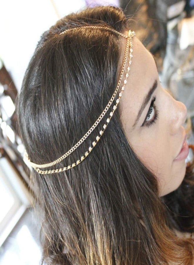 WLBON Gold Head Chain Pearl Sequins Rhinestone Headband Crystal Bohemian Hair Bands Halloween Hair Hoop Women Boho Hippie Hairband Party Decoration Cosplay Costume Handmade Headpiece Hair Jewelry 6 Pack - Image 3