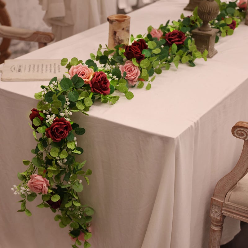 Anna's Whimsy 5.91FT Artificial Eucalyptus Garland with Flowers, Fake Rose Gypsophila, Faux Floral Garland Greenery for Wedding Spring Party Art Table Runner Decor (Pink, 1) - Image 5