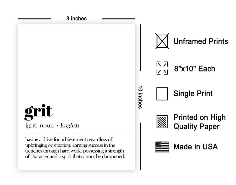 Poster Master Definition of Grit Print - Typography Poster - Dictionary Art - Minimal Gift for Men, Women & Colleague - Funny Decor for Office, Workplace or Dorm - 8x10 UNFRAMED Wall Art - Image 2