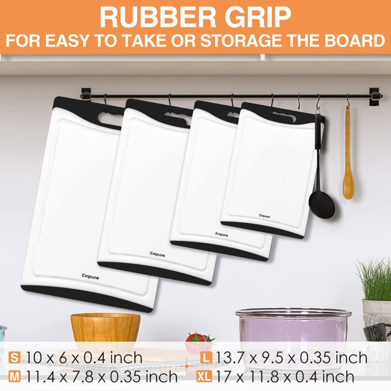 Empune Extra Large Cutting Boards, Plastic Cutting Boards for Kitchen (Set of 4) Cutting Board Set Dishwasher Safe Chopping Board with Juice Grooves Easy-Grip Handles, Black, Empune - Image 3
