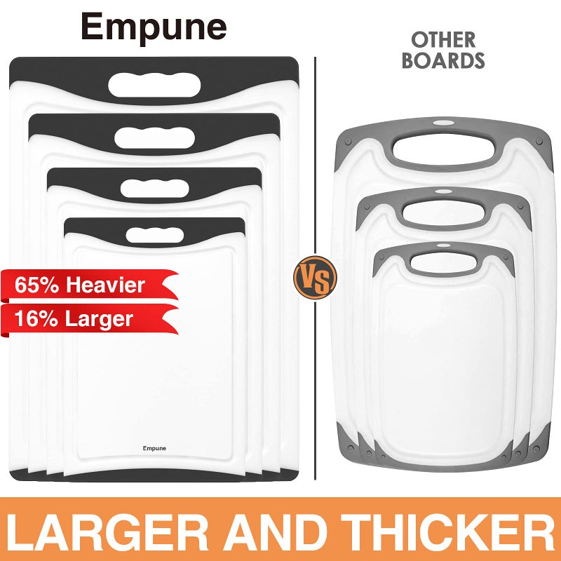 Empune Extra Large Cutting Boards, Plastic Cutting Boards for Kitchen (Set of 4) Cutting Board Set Dishwasher Safe Chopping Board with Juice Grooves Easy-Grip Handles, Black, Empune - Image 2