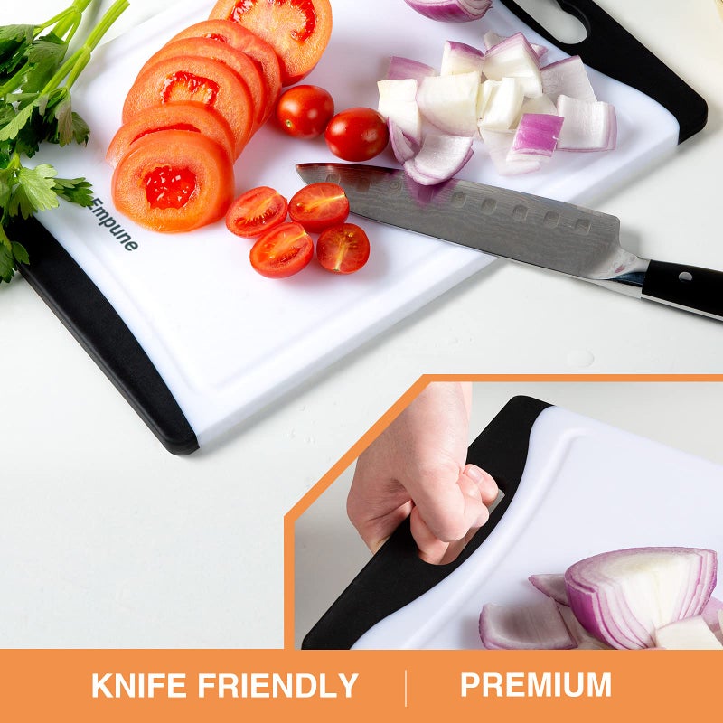 Empune Extra Large Cutting Boards, Plastic Cutting Boards for Kitchen (Set of 4) Cutting Board Set Dishwasher Safe Chopping Board with Juice Grooves Easy-Grip Handles, Black, Empune - Image 5