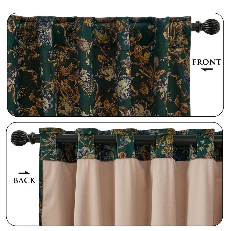 StangH Green Velvet Curtains with Printed Floral, Vintage Flower Patterned Curtains 102 inches Long Vertical Room Darkening Thermal Insulated Drapes for Home Office, W52 x L102, 2 Panels - Image 2