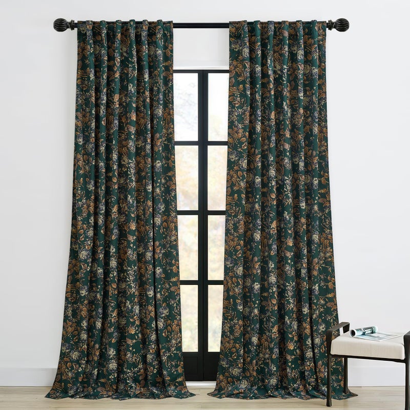 StangH Green Velvet Curtains with Printed Floral, Vintage Flower Patterned Curtains 102 inches Long Vertical Room Darkening Thermal Insulated Drapes for Home Office, W52 x L102, 2 Panels - Image 1