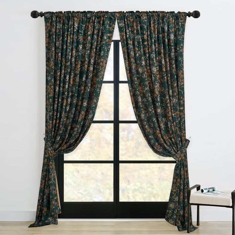StangH Green Velvet Curtains with Printed Floral, Vintage Flower Patterned Curtains 102 inches Long Vertical Room Darkening Thermal Insulated Drapes for Home Office, W52 x L102, 2 Panels - Image 3